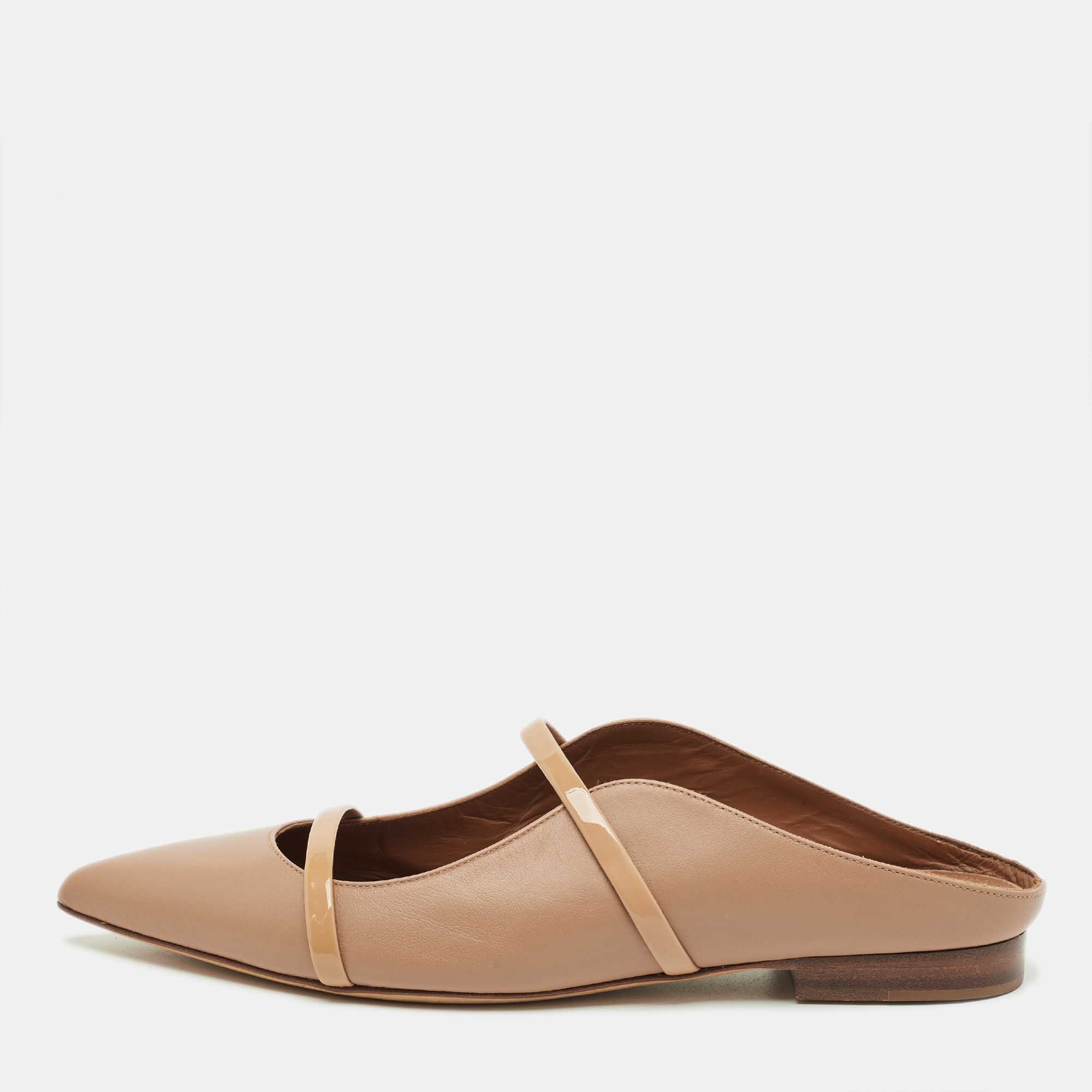 Malone Souliers Beige Leather Maureen Pointed Toe Flat Mules Size 37, Sandals - Luxury Closet