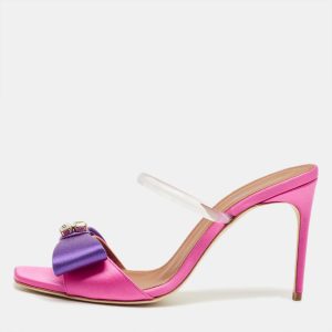 Malone Souliers Pink/Purple Satin Emily Bow Slide Sandals Size 38, Sandals - Luxury Closet