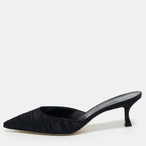 Manolo Blahnik Black Satin Carolynemu Mules Size 42, Sandals - Luxury Closet