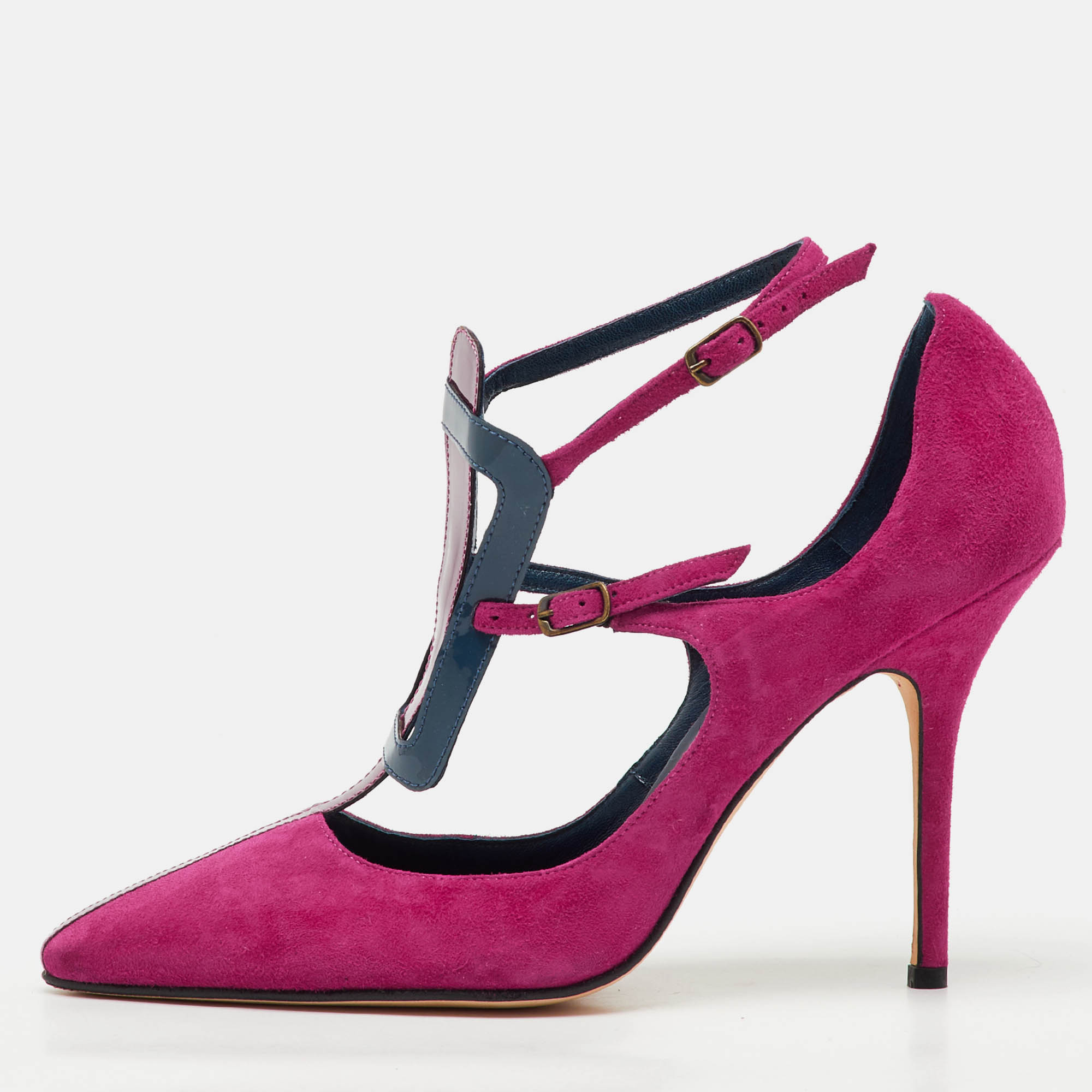 Manolo Blahnik Pink Suede and Patent Leather Emotiva Pumps Size 40, Pumps - Luxury Closet