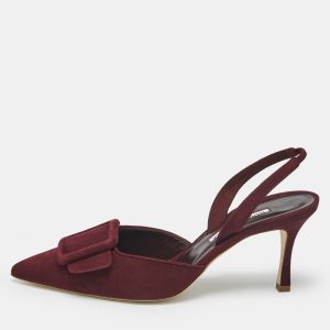 Manolo Blahnik Burgundy Suede Maysli Slingback Pumps Size 40, Pumps - Luxury Closet