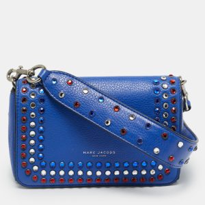 Marc Jacobs Crystals Embellished Flap Blue Leather Shoulder Bag, Shoulder Bags - Luxury Closet