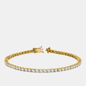 2.5 cts Brilliant Cut Round Lab Grown Diamond 14K Solid Yellow Gold 7" Tennis Bracelet, Bracelets - Luxury Closet