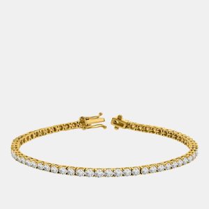 3.00 cts Brilliant Round Cut Lab Grown Diamond 14K Solid Yellow Gold 7" Tennis Bracelet, Bracelets - Luxury Closet
