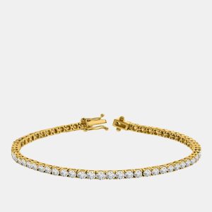 4.00 cts Brilliant Round Lab Grown Diamond 14K Solid Yellow Gold 7" Tennis Bracelet, Bracelets - Luxury Closet