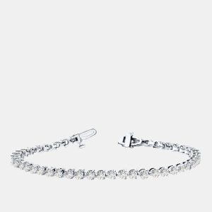 3.00 cts Brilliant Round Cut Lab Grown Diamond 14K Solid White Gold 3 Prong 7" Tennis Bracelet, Bracelets - Luxury Closet