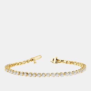 4cts Lab Grown Diamond 14K Yellow Gold 3-Prong 7" Tennis Bracelet, Bracelets - Luxury Closet