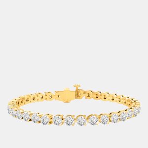 8.00 cts Brilliant Cut Lab Grown Diamond 14K Yellow Gold 3 Prong Tennis Bracelet, Bracelets - Luxury Closet