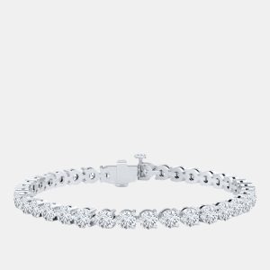 10.00 cts Brilliant Cut Lab Grown Diamond 14K White Gold 3 Prong Tennis Bracelet, Bracelets - Luxury Closet