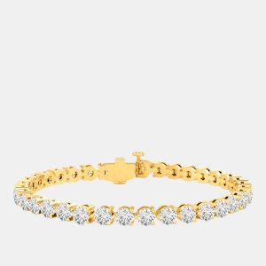 10.00 cts Brilliant Cut Lab Grown Diamond 14K Yellow Gold 3 Prong Tennis Bracelet, Bracelets - Luxury Closet