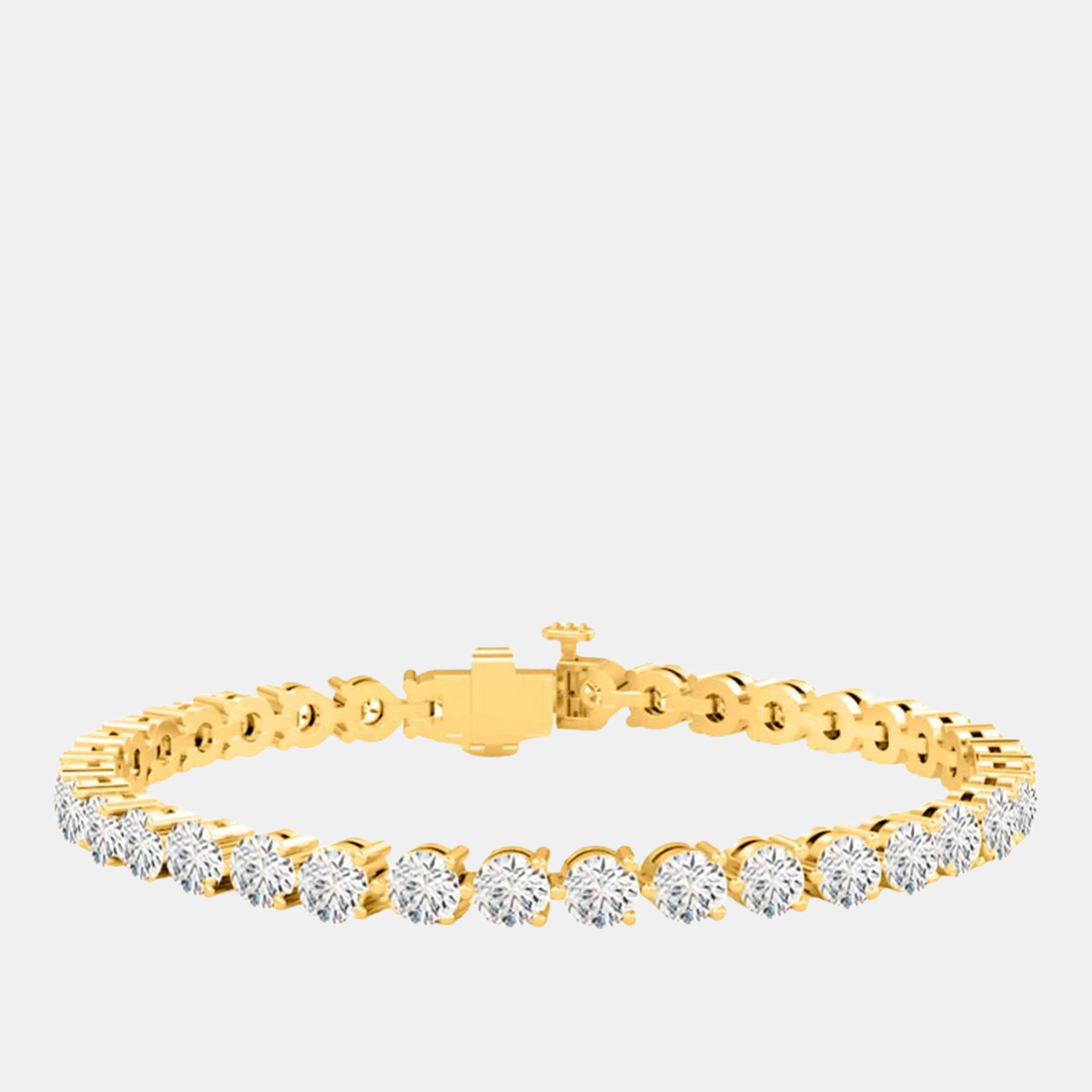 10.00 cts Brilliant Cut Lab Grown Diamond 14K Yellow Gold 3 Prong Tennis Bracelet, Bracelets - Luxury Closet