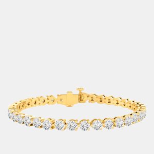 12.00 cts Brilliant Cut Lab Grown Diamond 14K Yellow Gold 3 Prong Tennis Bracelet, Bracelets - Luxury Closet