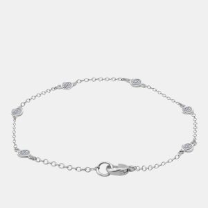 14K White Gold Chain With Bezel-Set Diamond Station Bracelet, Bracelets - Luxury Closet