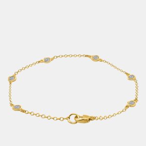 14K Yellow Gold Chain With Bezel-Set Diamond Station Bracelet, Bracelets - Luxury Closet