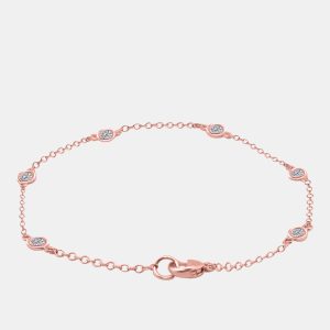 14K Rose Gold Chain With Bezel-Set Diamond Station Bracelet, Bracelets - Luxury Closet