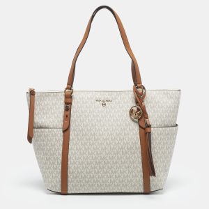 Michael Kors Vanilla/Brown Signature Coated Canvas Large Sullivan Tote, Tote Handbags - Luxury Closet