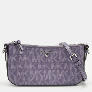 Michael Kors Lilac Signature Coated Canvas and Leather Jet Set Charm Crossbody Bag, Shoulder Bags - Luxury Closet