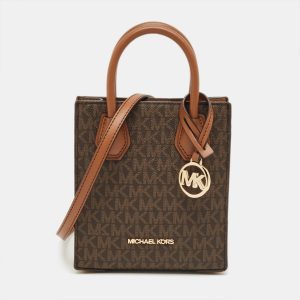 Michael Kors Two Tone Brown Signature Coated Canvas XS Mercer Tote, Tote Handbags - Luxury Closet