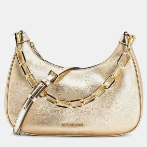 Michael Kors Cora Lg Zip Pouchette Gold Leather Shoulder Bag, Handbags - Luxury Closet