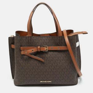 Michael Kors Emilia Large Brown Signature Coated Canvas Satchel, Satchels - Luxury Closet