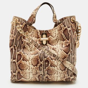 MICHAEL Michael Kors Brown Python Embossed Leather Uptown Astor Legacy Bag, Tote Handbags - Luxury Closet