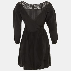 Miu Miu Black Silk Lace Detail Wrap Around Mini Dress XS, Dresses - Luxury Closet