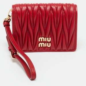 Miu Miu Red Matelass&eacute; Leather Wristlet Compact Wallet, Wallets & Money Clips - Luxury Closet