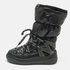Moncler Black Nylon and Leather Insoluxe Mid Calf Snow Boots Size 35, Boots - Luxury Closet