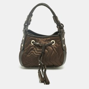 Montblanc Olive Green/Dark Brown Nylon Small Starisma Dalila Drawstring Bag, Shoulder Bags - Luxury Closet