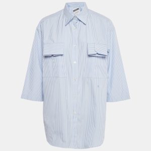 Moschino Couture Blue Striped Cotton Cuffed Pocket Shirt S, Shirts & Tops - Luxury Closet