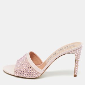 Moschino Pink Leather and Suede Crystal Embellished Slide Sandals Size 40, Sandals - Luxury Closet