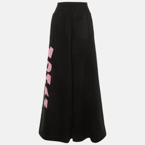 Off-White Black Woman Print Cotton Wide Leg Trousers S, Clothing - Luxury Closet