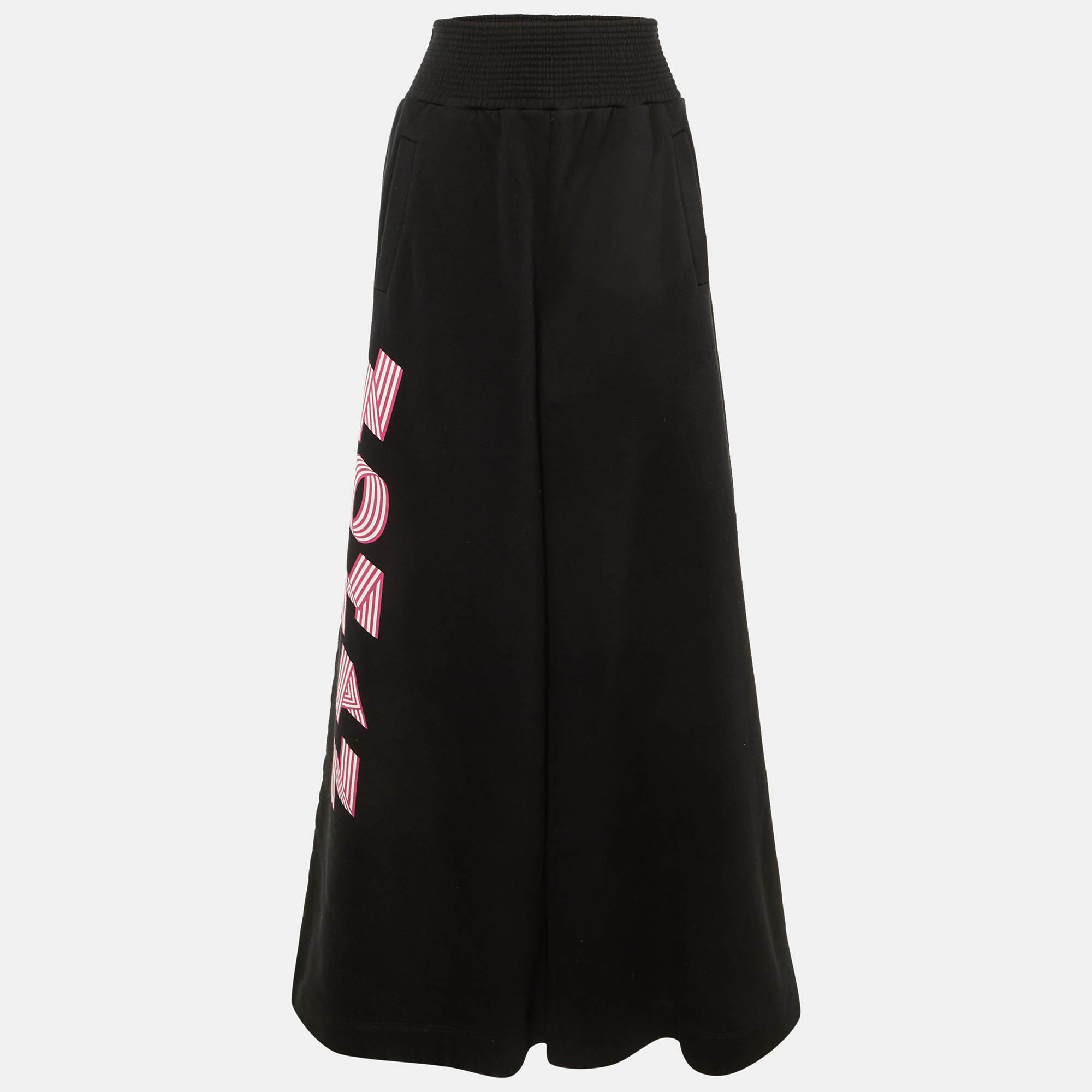 Off-White Black Woman Print Cotton Wide Leg Trousers S, Clothing - Luxury Closet