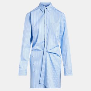 Off White Stripe Poplin Twist Dre Light Blue Cotton Shirt, Shirts & Tops - Luxury Closet