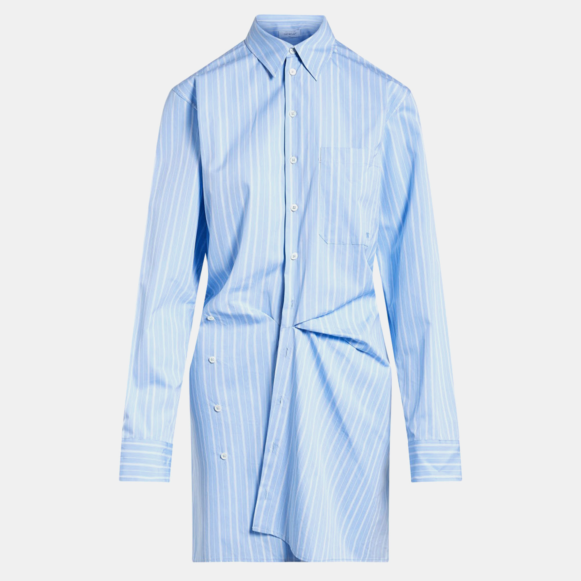 Off White Stripe Poplin Twist Dre Light Blue Cotton Shirt, Shirts & Tops - Luxury Closet