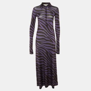 Palm Angels Purple Zebra Print Jersey Maxi Polo Dress M, Dresses - Luxury Closet