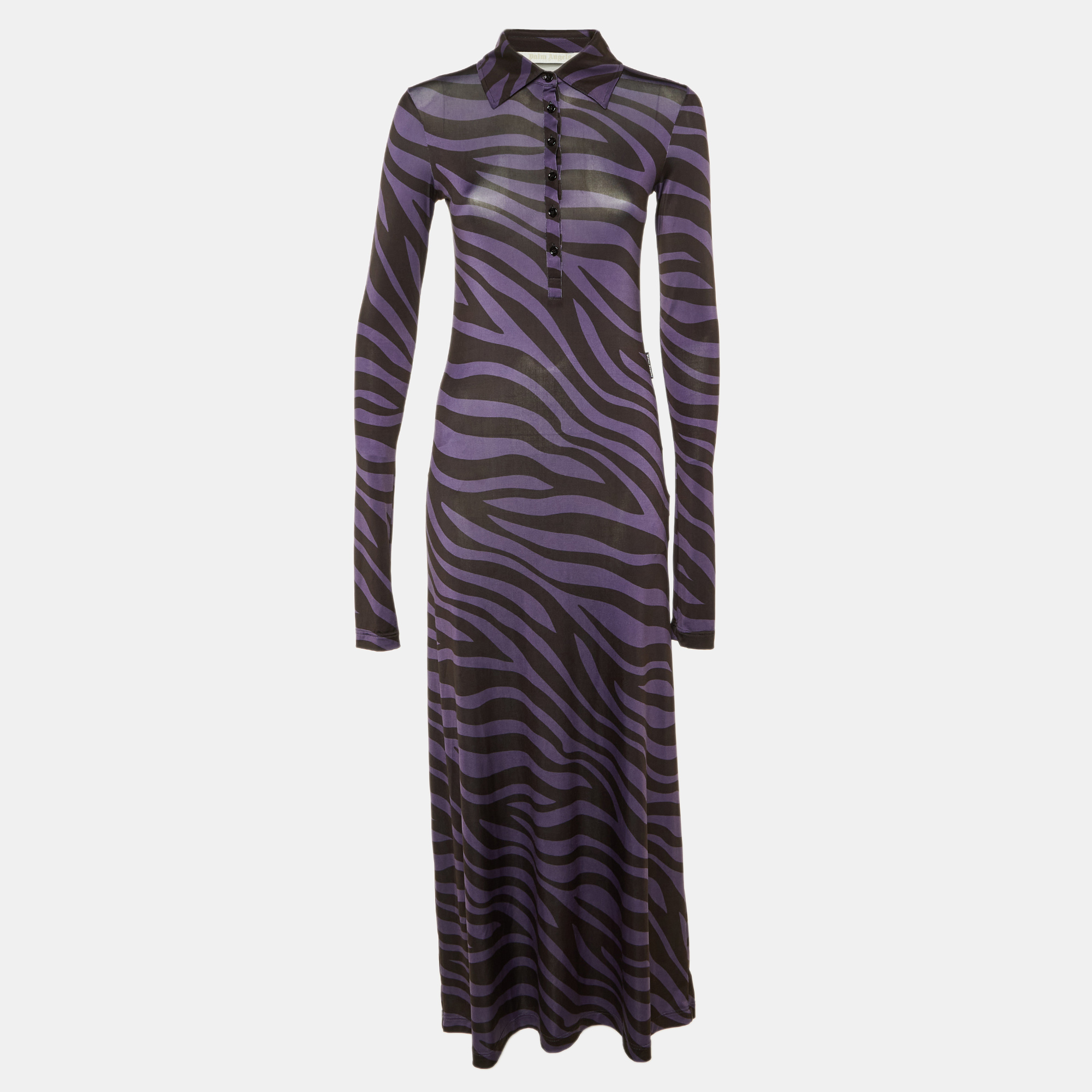 Palm Angels Purple Zebra Print Jersey Maxi Polo Dress M, Dresses - Luxury Closet