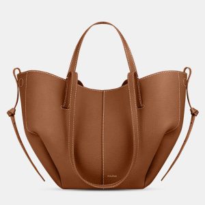 Polene Cyme Mini Camel Grained Edition Calfskin Leather Shoulder Bag, Satchels - Luxury Closet