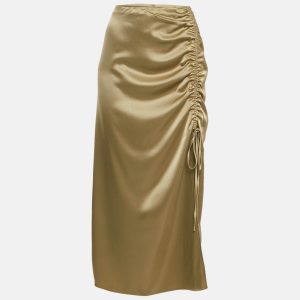 Polo Ralph Lauren Brown Satin Ruched Midi Skirt M, Skirts - Luxury Closet