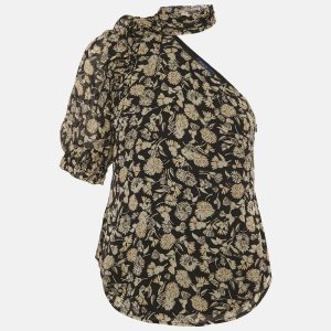 Polo Ralph Lauren Black Floral Print One Shoulder Blouse S, Shirts & Tops - Luxury Closet
