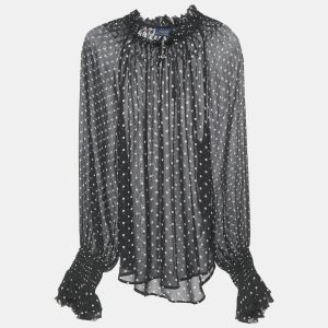 Polo Ralph Lauren Black Polka Dots Print Chiffon Blouse S, Shirts & Tops - Luxury Closet