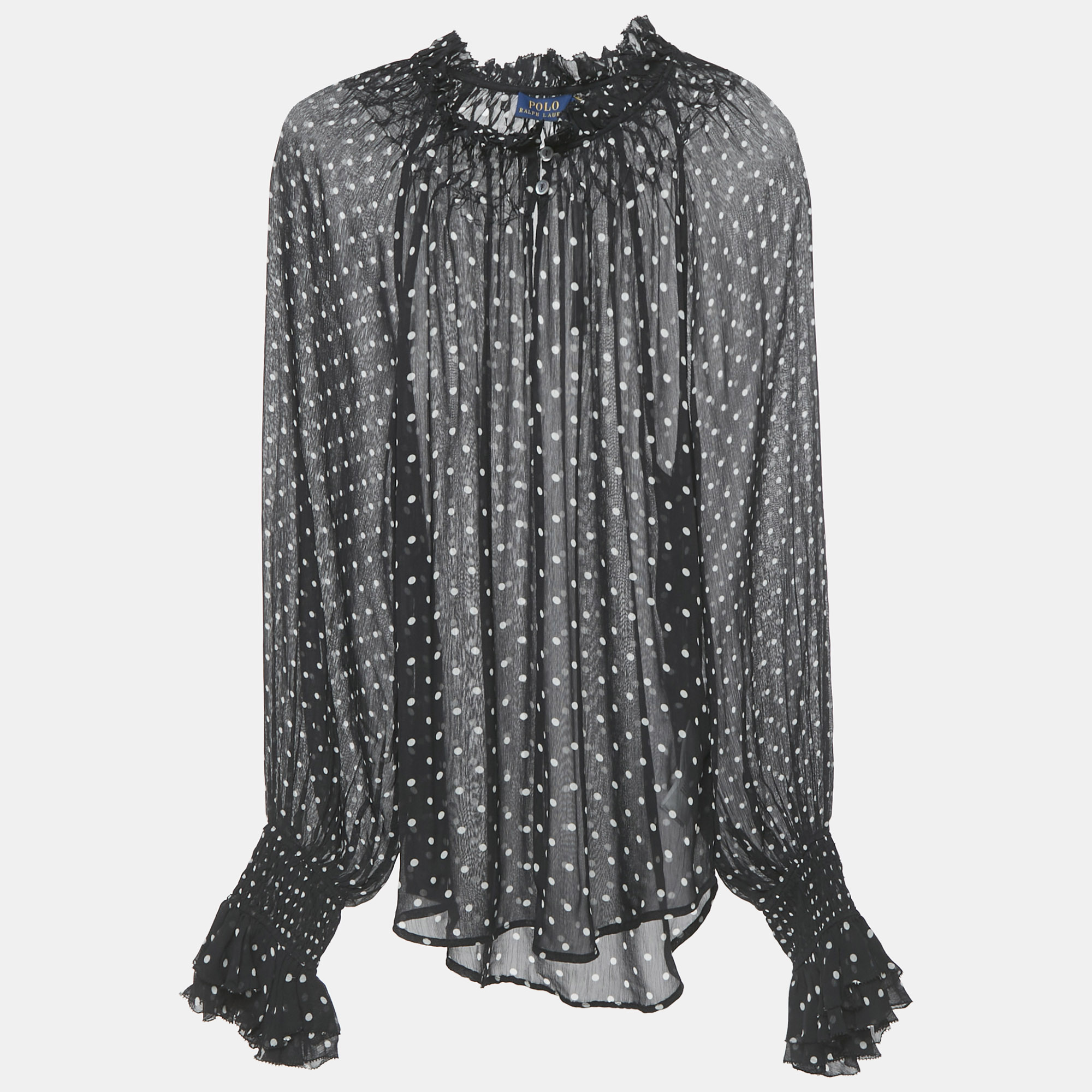 Polo Ralph Lauren Black Polka Dots Print Chiffon Blouse S, Shirts & Tops - Luxury Closet