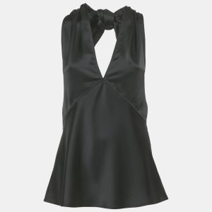 Polo Ralph Lauren Black Satin Plunging Neck Top L, Shirts & Tops - Luxury Closet