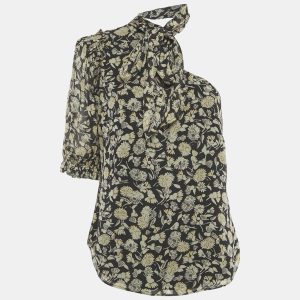 Polo Ralph Lauren Black Floral Print Chiffon One-Shoulder Top S, Shirts & Tops - Luxury Closet