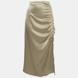Polo Ralph Lauren Brown Satin Ruched Midi Skirt M, Skirts - Luxury Closet