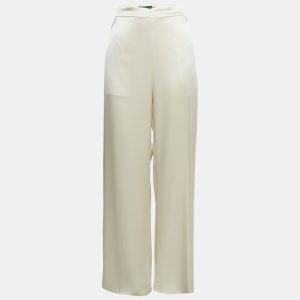 Polo Ralph Lauren Cream Satin Wide-Leg Trousers L, Clothing - Luxury Closet