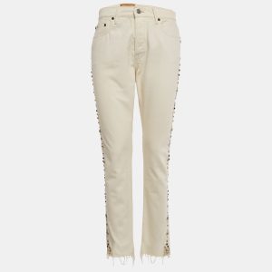 Polo Ralph Lauren White Studded Skinny Jeans M/Waist 28", Jeans - Luxury Closet