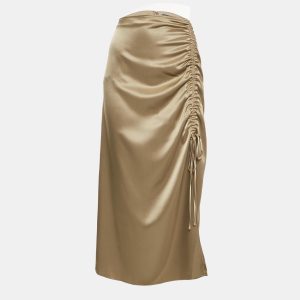 Polo Ralph Lauren Brown Satin Ruched Midi Skirt M, Skirts - Luxury Closet