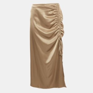 Polo Ralph Lauren Brown Satin Ruched Midi Skirt M, Skirts - Luxury Closet