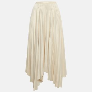 Polo Ralph Lauren Beige Satin Plisse Asymmetric Midi Skirt L, Skirts - Luxury Closet